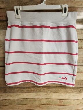 Fila Women's Mini Skirt, White with Pink Stripes, Soft Skirt